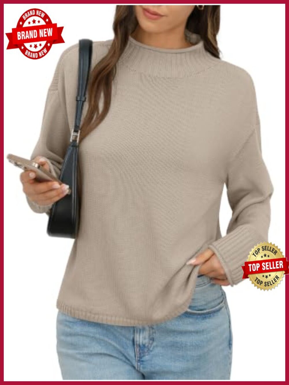 Wool Blend Oversized Turtleneck Chunky Knit Pullover Sweater